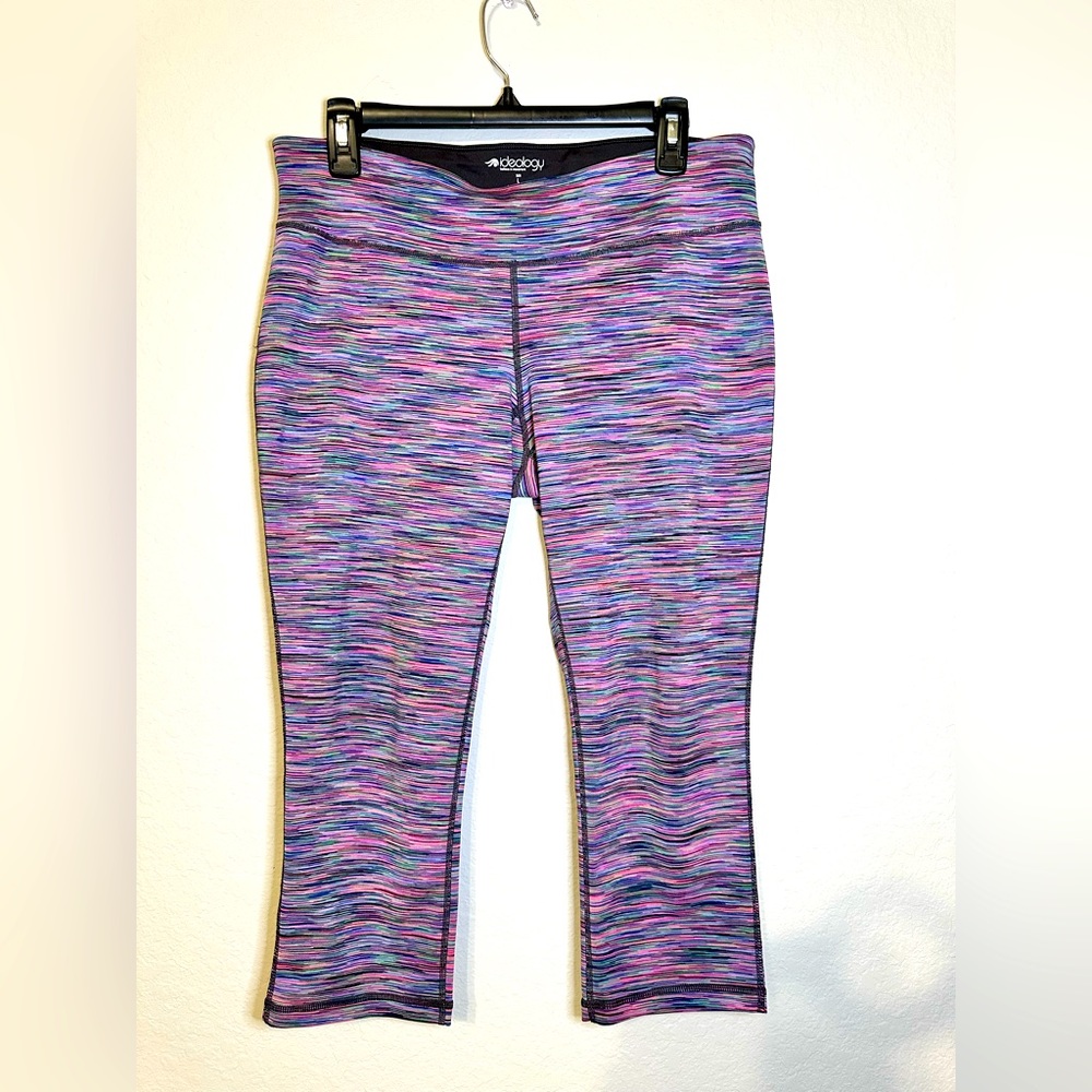 IDEOLOGY (L) Capri thin striped leggings (pink black blue purple) EUC